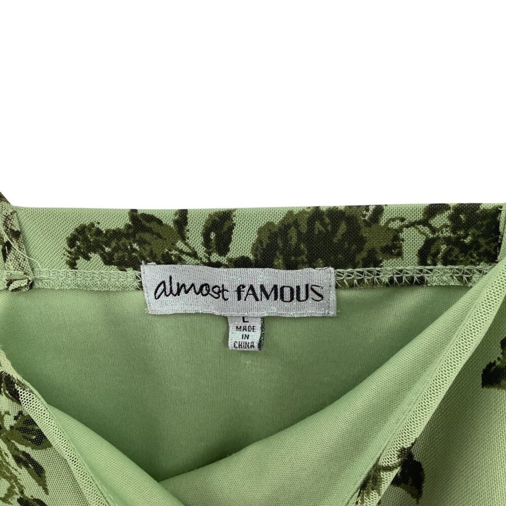 Almost Famous Women's Green Floral Slip Dress L Ruched Tie Hem Y2K - Picture 4 of 7